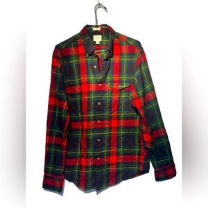 J.Crew Slim Wool Blend Flannel Shirt Elbow Patch Stewart Plaid Button Down Sz M